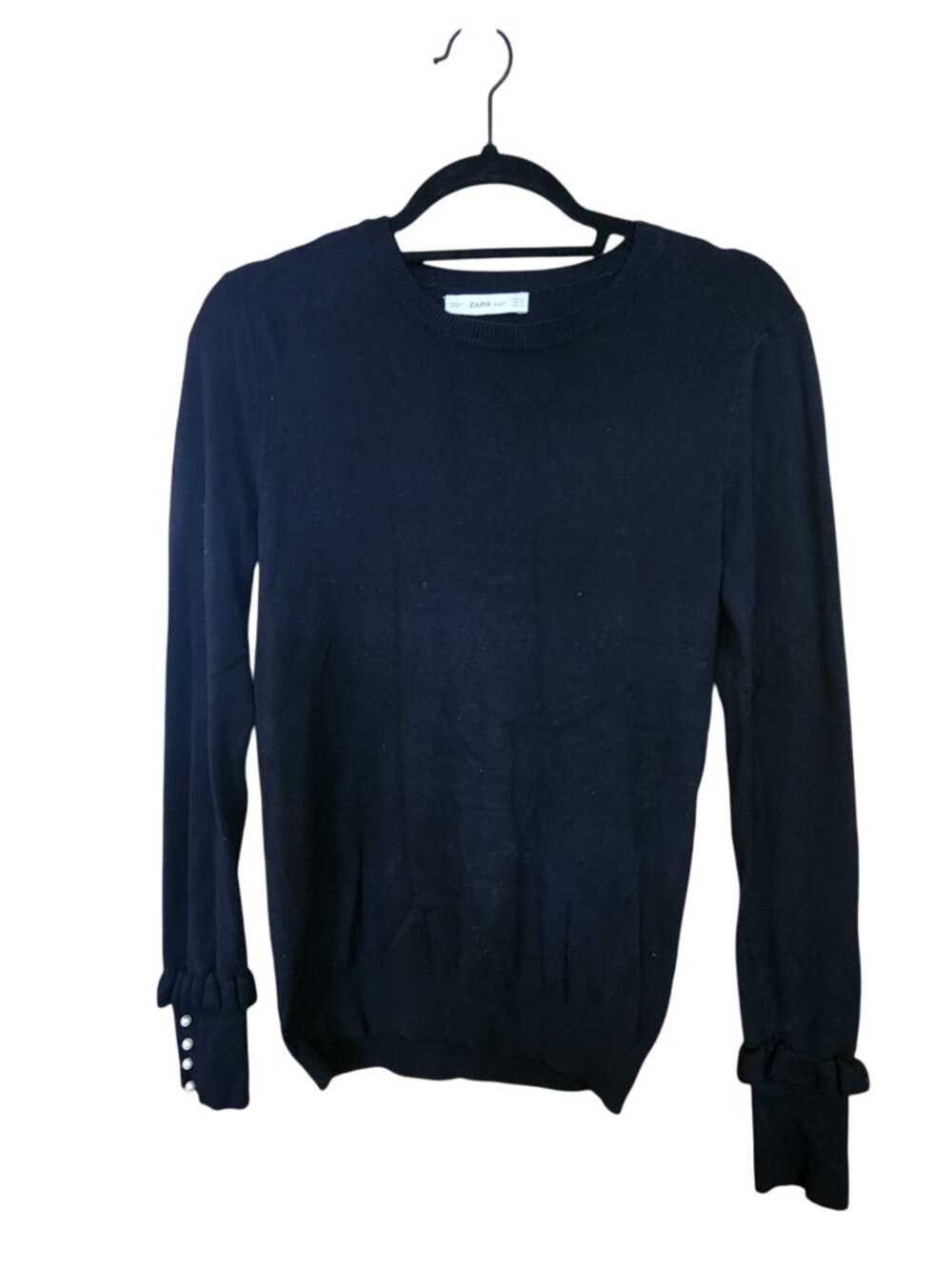 Zara Knit Black Sweater With Buttoned Cuff Details Womens Size M